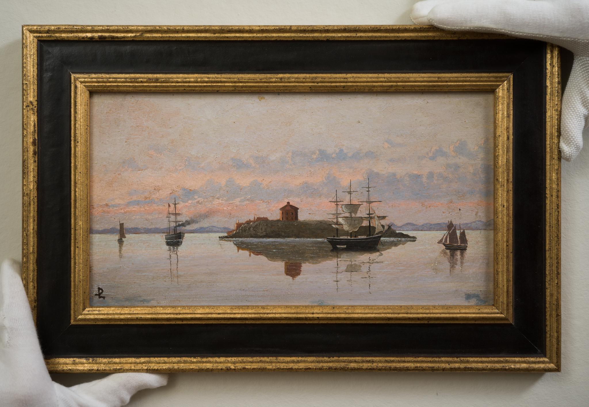 Zwielichtige Gelassenheit auf See, maritimes Gemälde des schwedischen Künstlers Per Linér, 1800er Jahre im Angebot 2