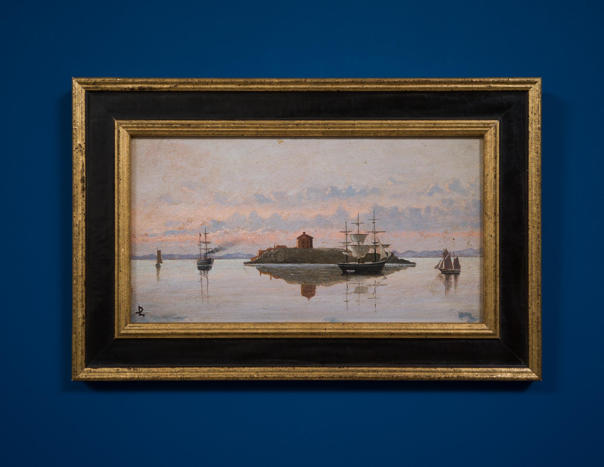 Zwielichtige Gelassenheit auf See, maritimes Gemälde des schwedischen Künstlers Per Linér, 1800er Jahre im Angebot 3