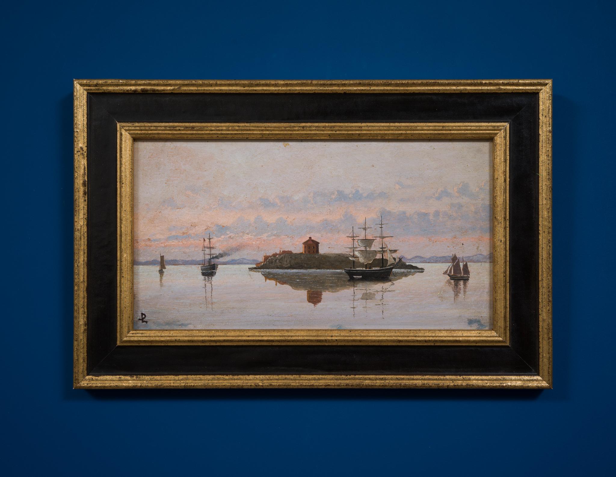 Twilight Serenity at Sea, Maritime Painting by Swedish Artist Per Linér, 1800s 1