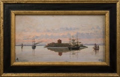 Sérénité crépusculaire en mer, peinture maritime de l'artiste suédois Per Linér, années 1800