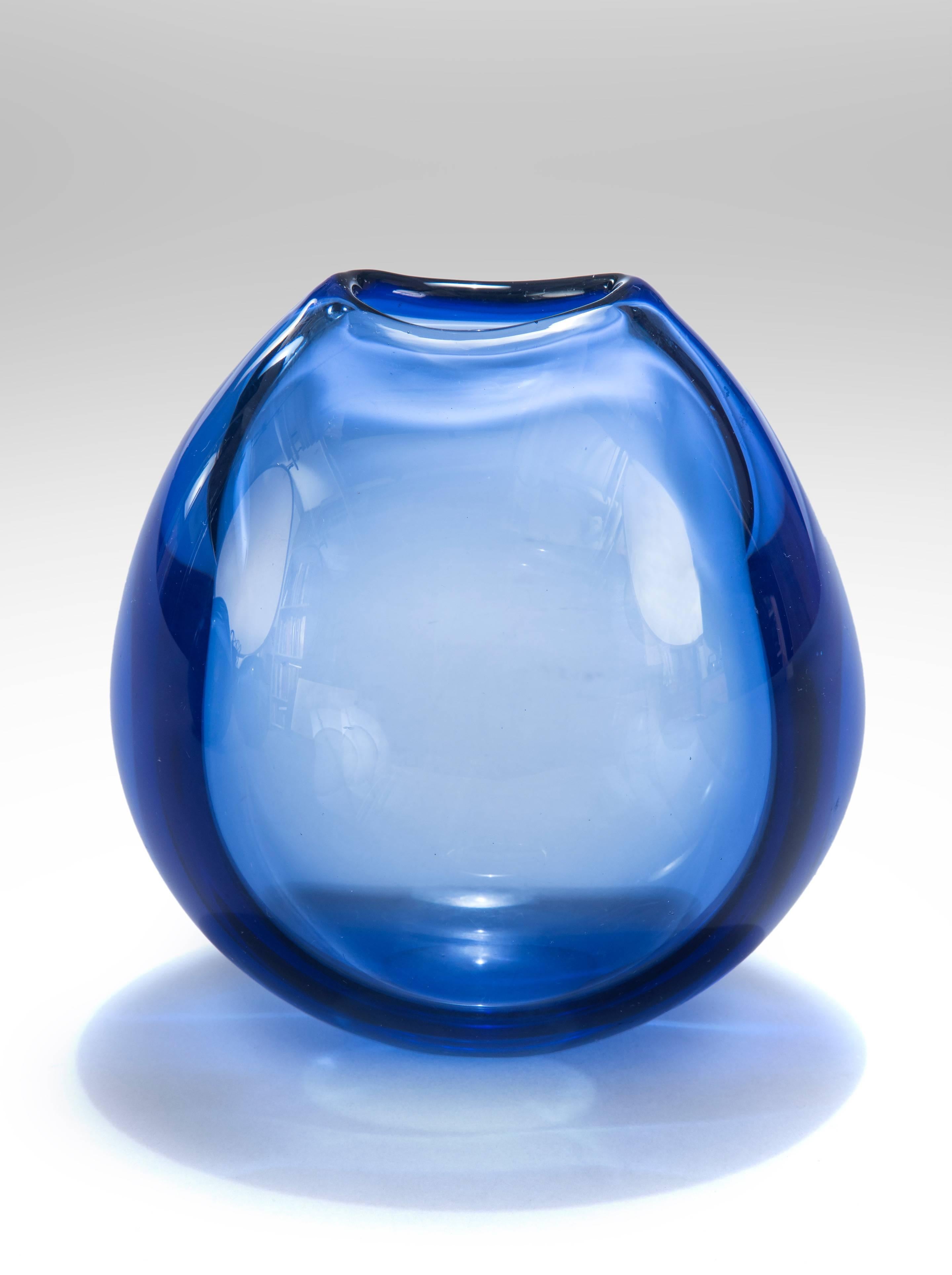 Danish Per Lütken Set of Three Small Tear-Shaped Sapphire Blown Glass Vases
