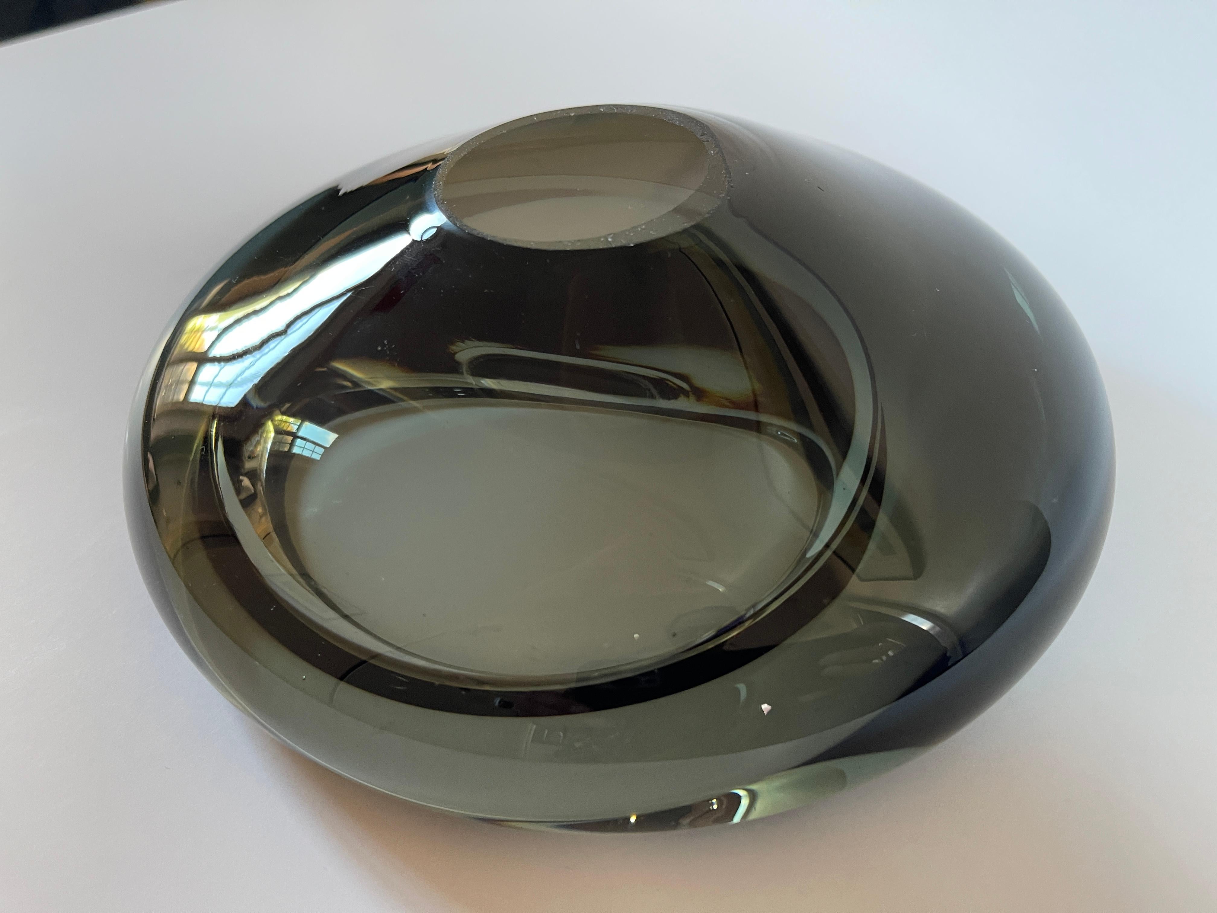 Hand-Crafted Per Lutken Danish Modern  Smoke Glass Flying Saucer Bowl Sculpture For Sale