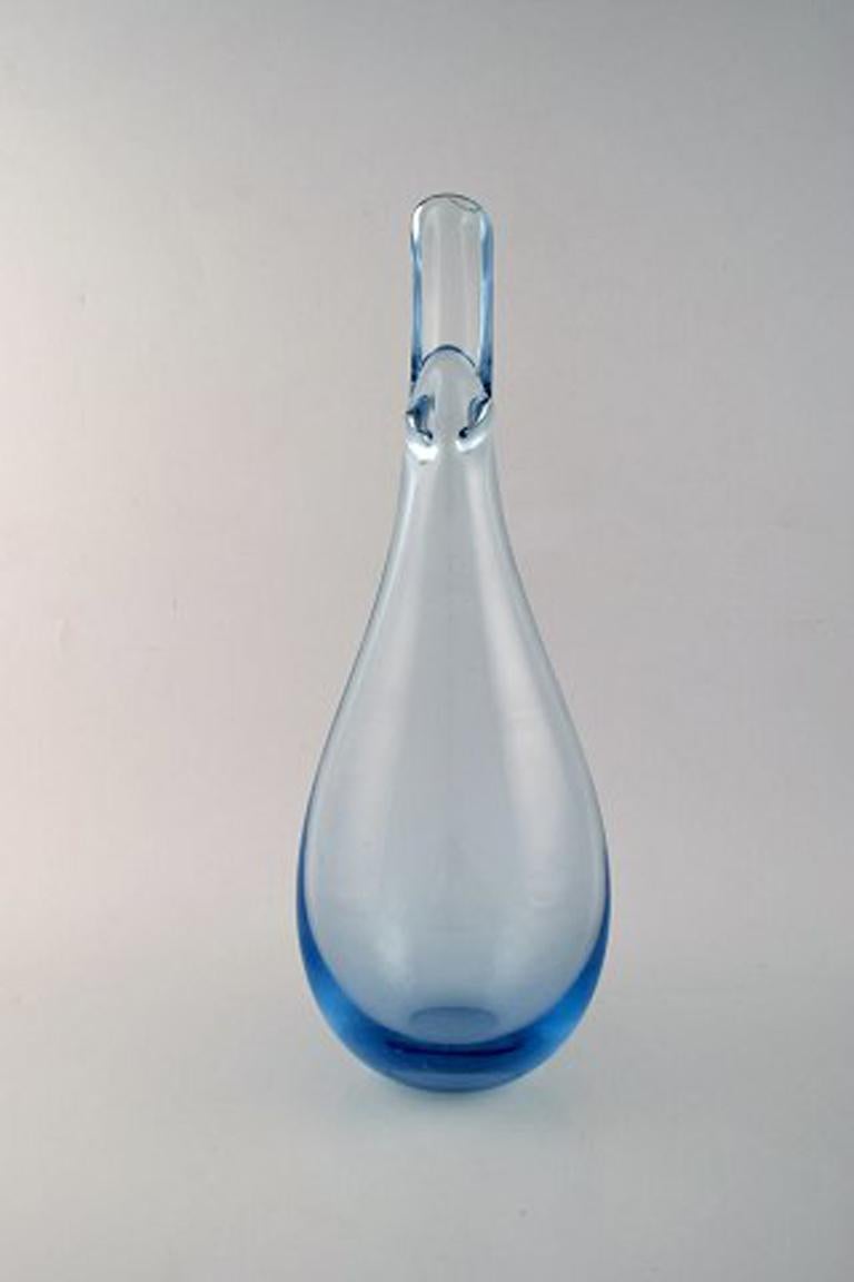 Per Lütken for Holmegaard. Art glass vase in light blue shades, 1950s. Beautiful high quality vase.
Measures: 42 x 15 cm.
Incised signature.
In very good condition.