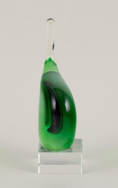 Per Lütken for Holmegaard, Denmark. Sculpture in green art glass. Organic shape.