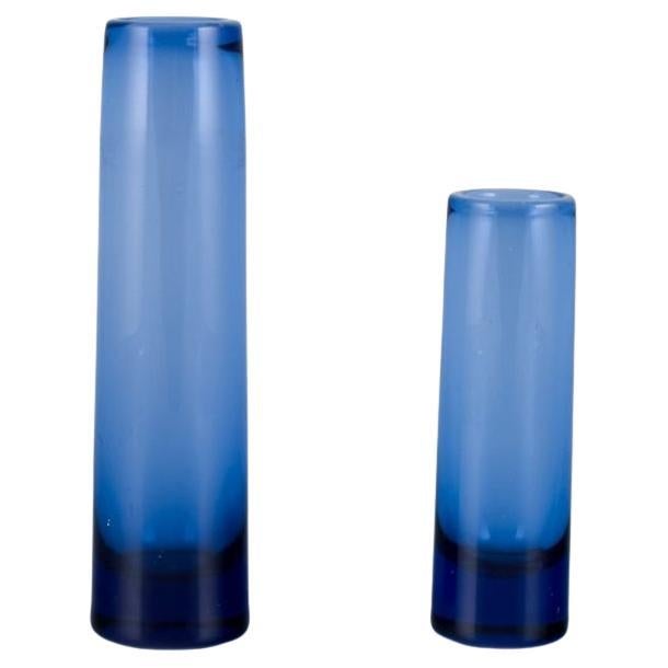 Per Lütken for Holmegaard, Denmark. Two cylindrical art glass vases. For Sale