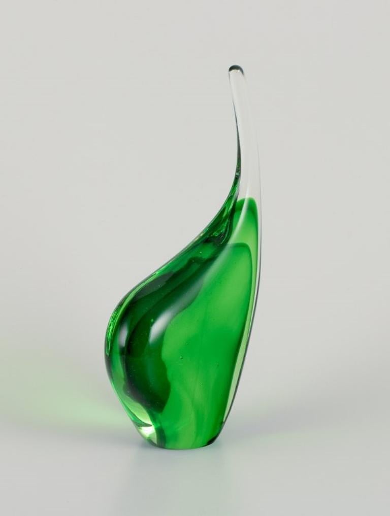 Scandinavian Modern Per Lütken for Holmegaard. Sculpture in green art glass. 1960s For Sale