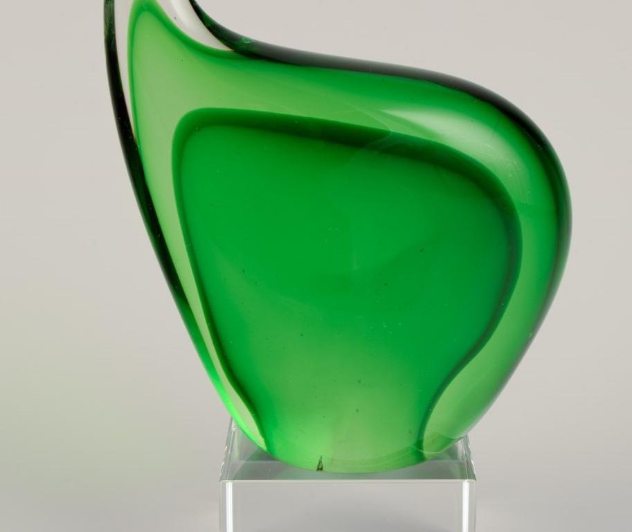 Danish Per Lütken for Holmegaard. Sculpture in green art glass. On a base.  For Sale