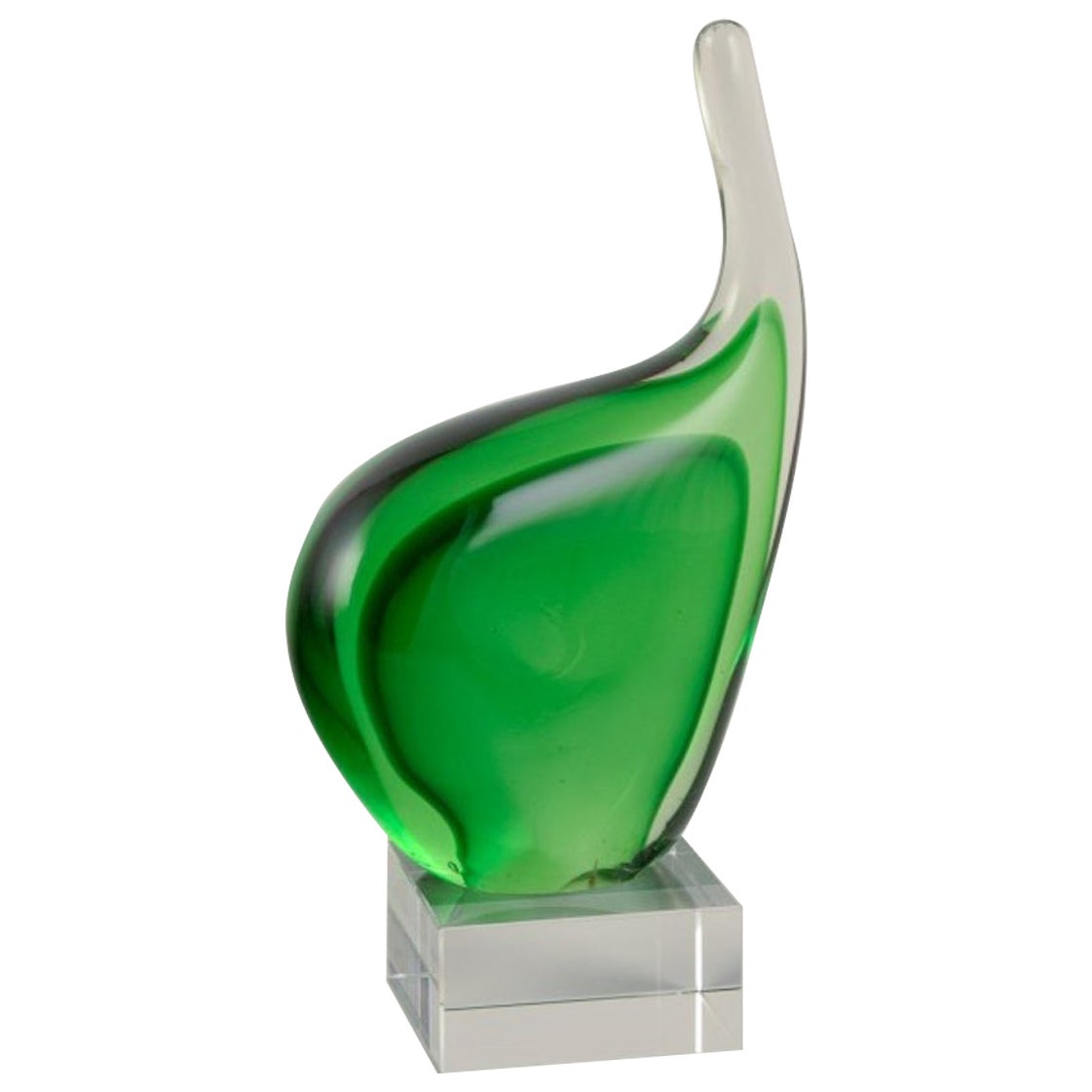 Per Lütken for Holmegaard. Sculpture in green art glass. On a base.