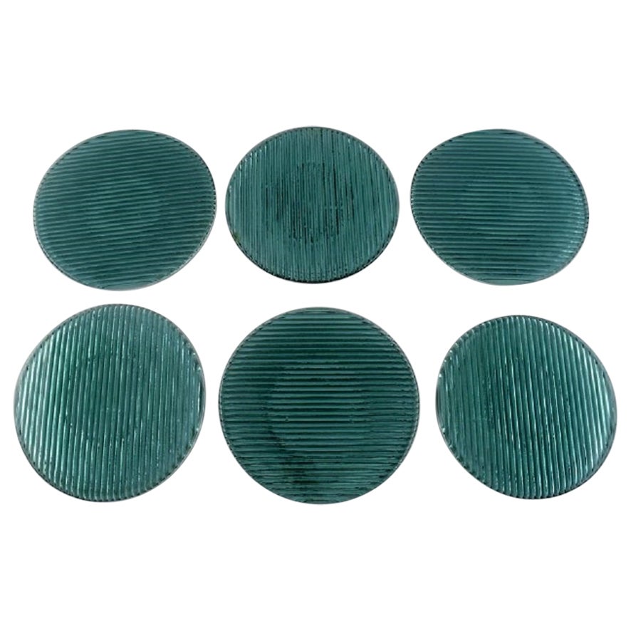 Six assiettes « Buffet » en verre d'art bleu-vert de Per Ltken pour Holmegaard
