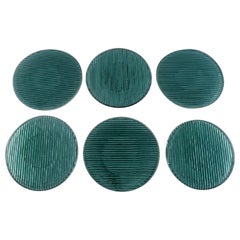Six assiettes « Buffet » en verre d'art bleu-vert de Per Ltken pour Holmegaard