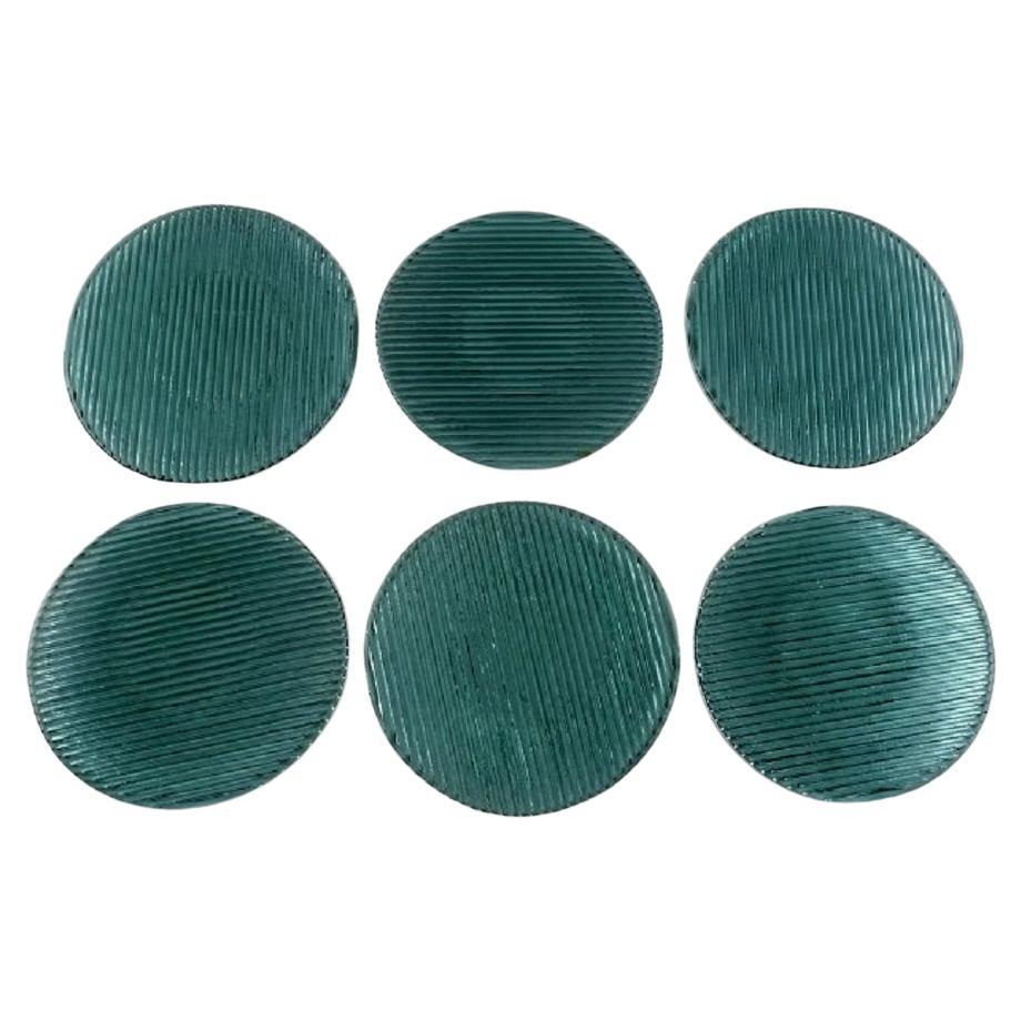 Per Lütken for Holmegaard, Six "Buffet" Plates in Blue-Green Art Glass