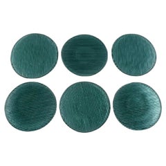 Per Lütken für Holmegaard, Sechs "Buffet"-Platten aus blau-grünem Kunstglas