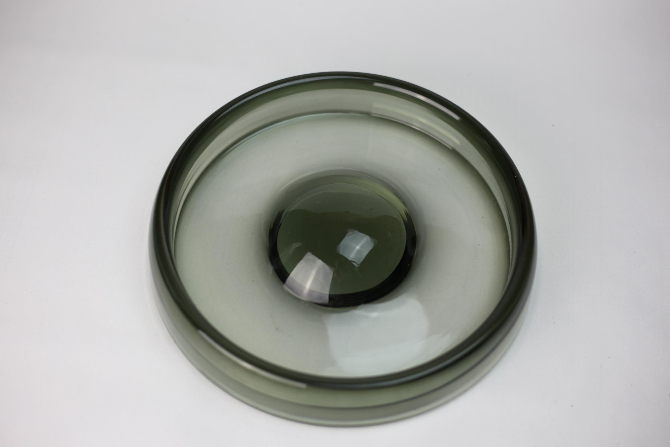 Danish Black signed  'Safir' Glass Bowl By Per Lütken For Holmegaard For Sale