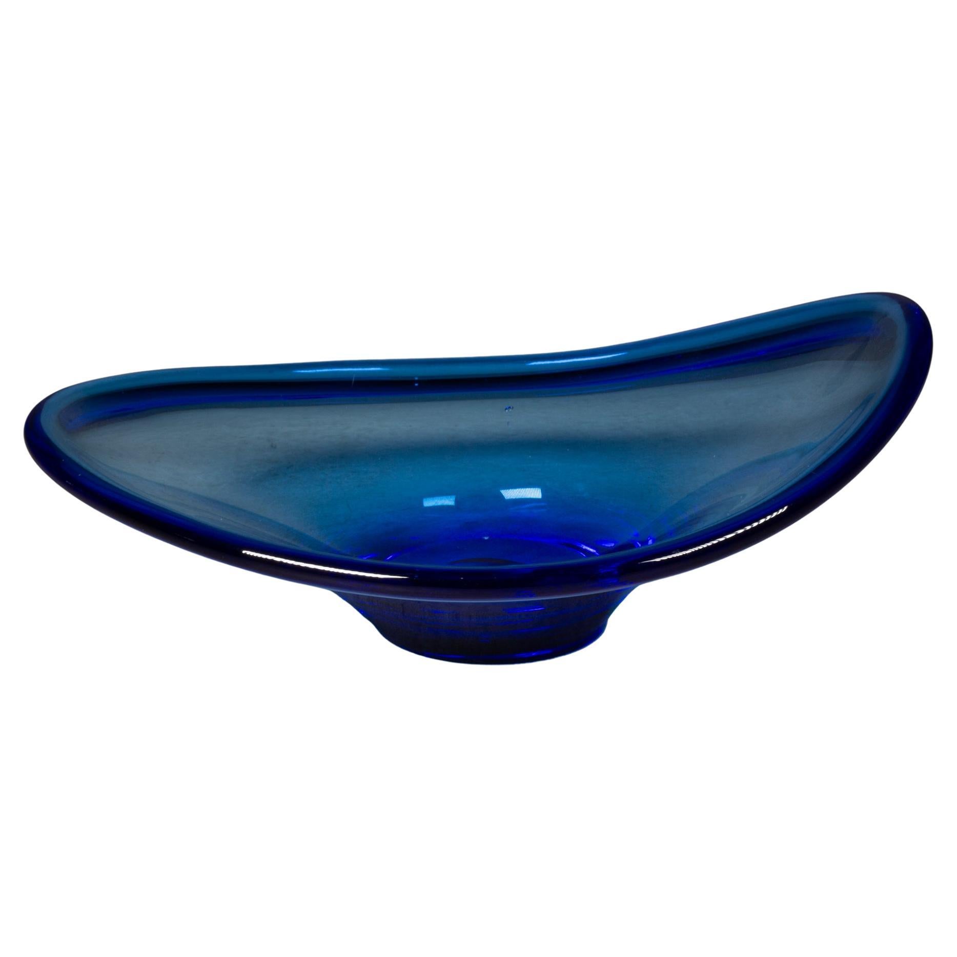 Per Lütken for Holmegaard Style Blue Glass Bowl c.1950 For Sale