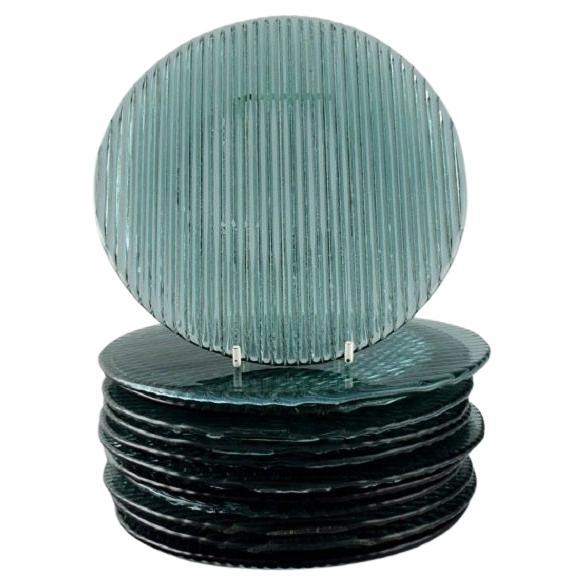 Per Lütken for Holmegaard, Twelve "Buffet" Plates in Blue-Green Art Glass