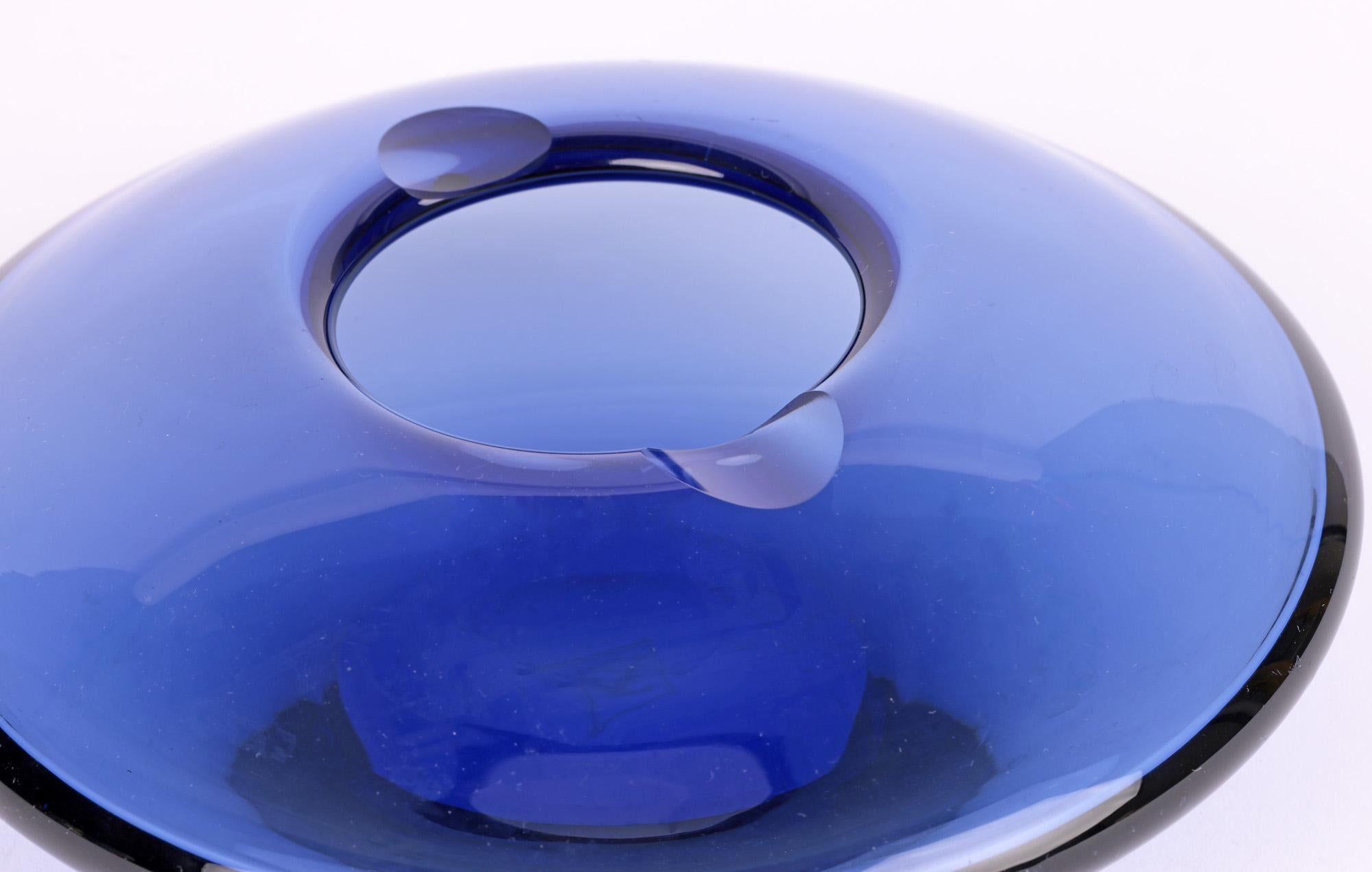 Mid-Century Modern Per Lütken Holmegaard Danish Atomic Spaceship Blue Glass Ashtray For Sale