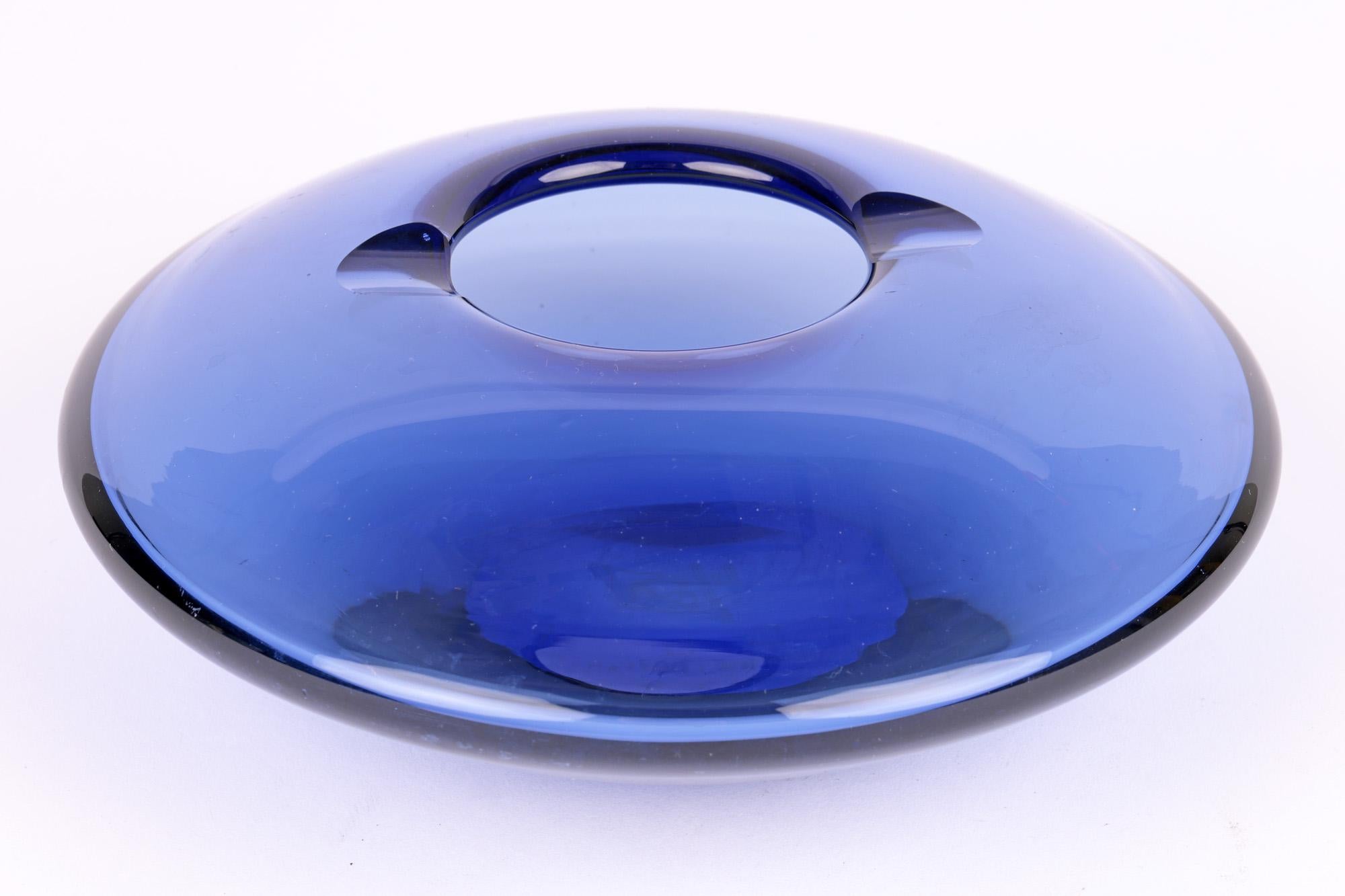 Per Lütken Holmegaard Danish Atomic Spaceship Blue Glass Ashtray In Good Condition For Sale In Bishop's Stortford, Hertfordshire