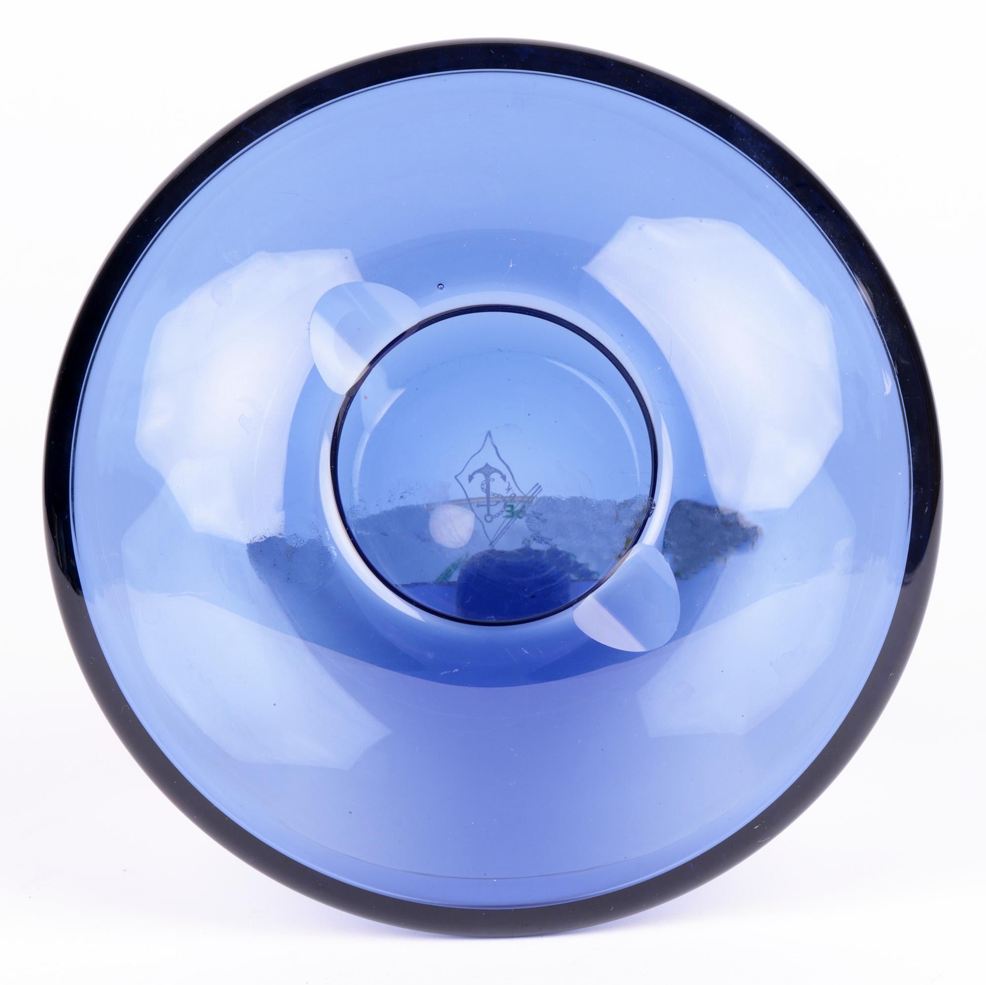 Blown Glass Per Lütken Holmegaard Danish Atomic Spaceship Blue Glass Ashtray For Sale