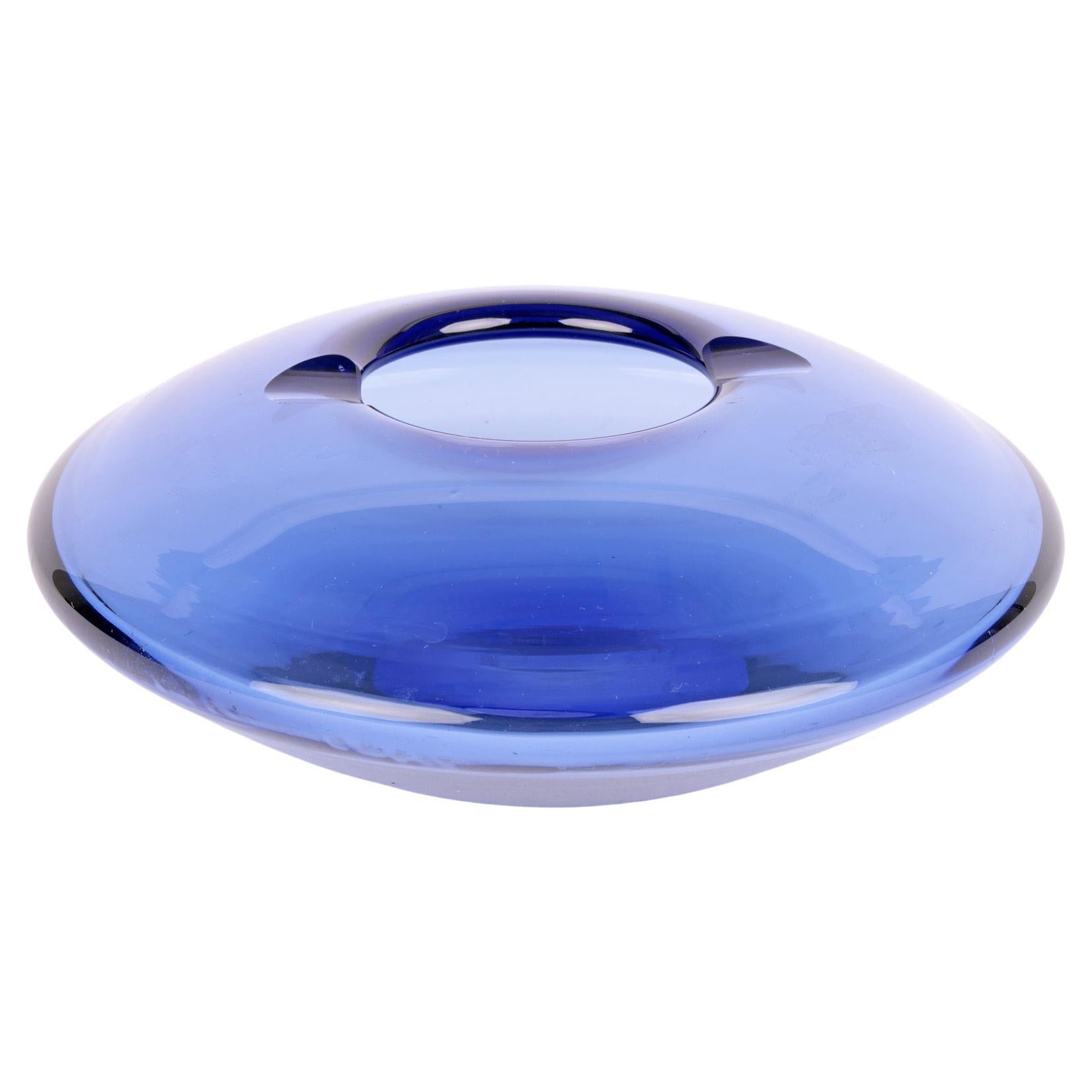 Per Lütken Holmegaard Danish Atomic Spaceship Blue Glass Ashtray For Sale