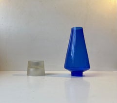 Per Lütken Lámpara de vela "Hygge" de cristal azul, Holmegaard Años 70