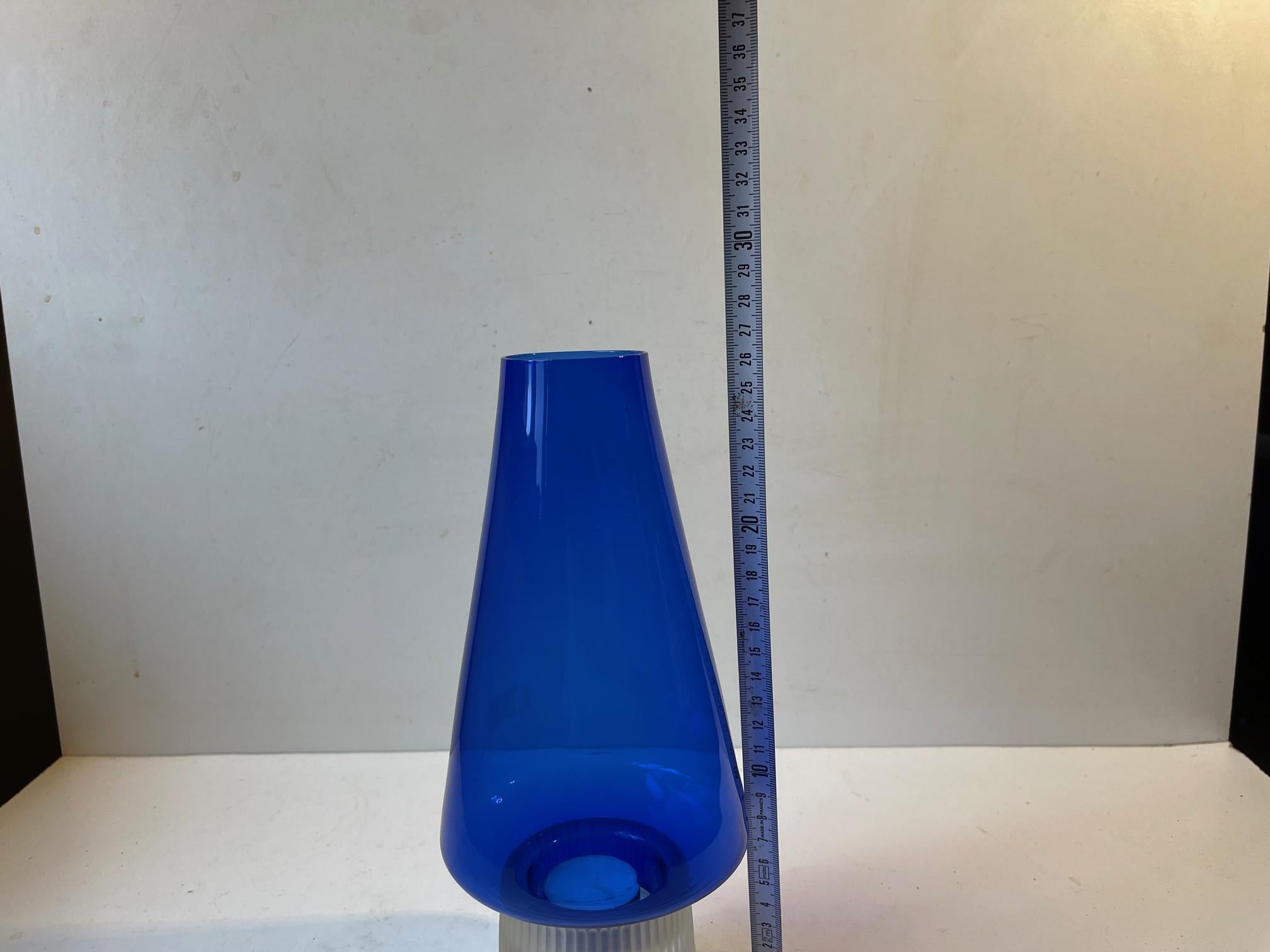 Per Lütken 'Hygge' Candle Lamp in Blue Glass, Holmegaard 1970s In Good Condition For Sale In Esbjerg, DK