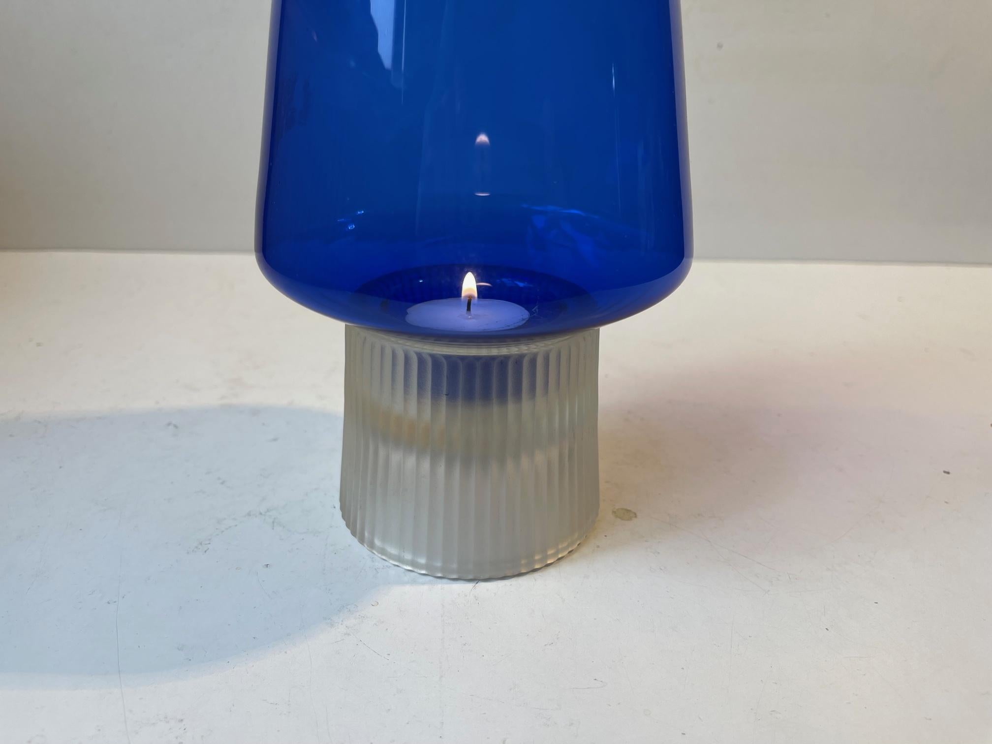 Mid-20th Century Per Lütken 'Hygge' Candle Lamp in Blue Glass, Holmegaard 1970s For Sale