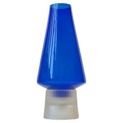 Per Lütken 'Hygge' Candle Lamp in Blue Glass, Holmegaard 1970s