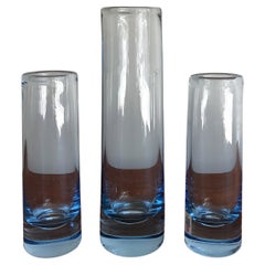 Per Lutken Scandinavian Mid-Century Light Blue Glass Vases, Holmegar, 1960s