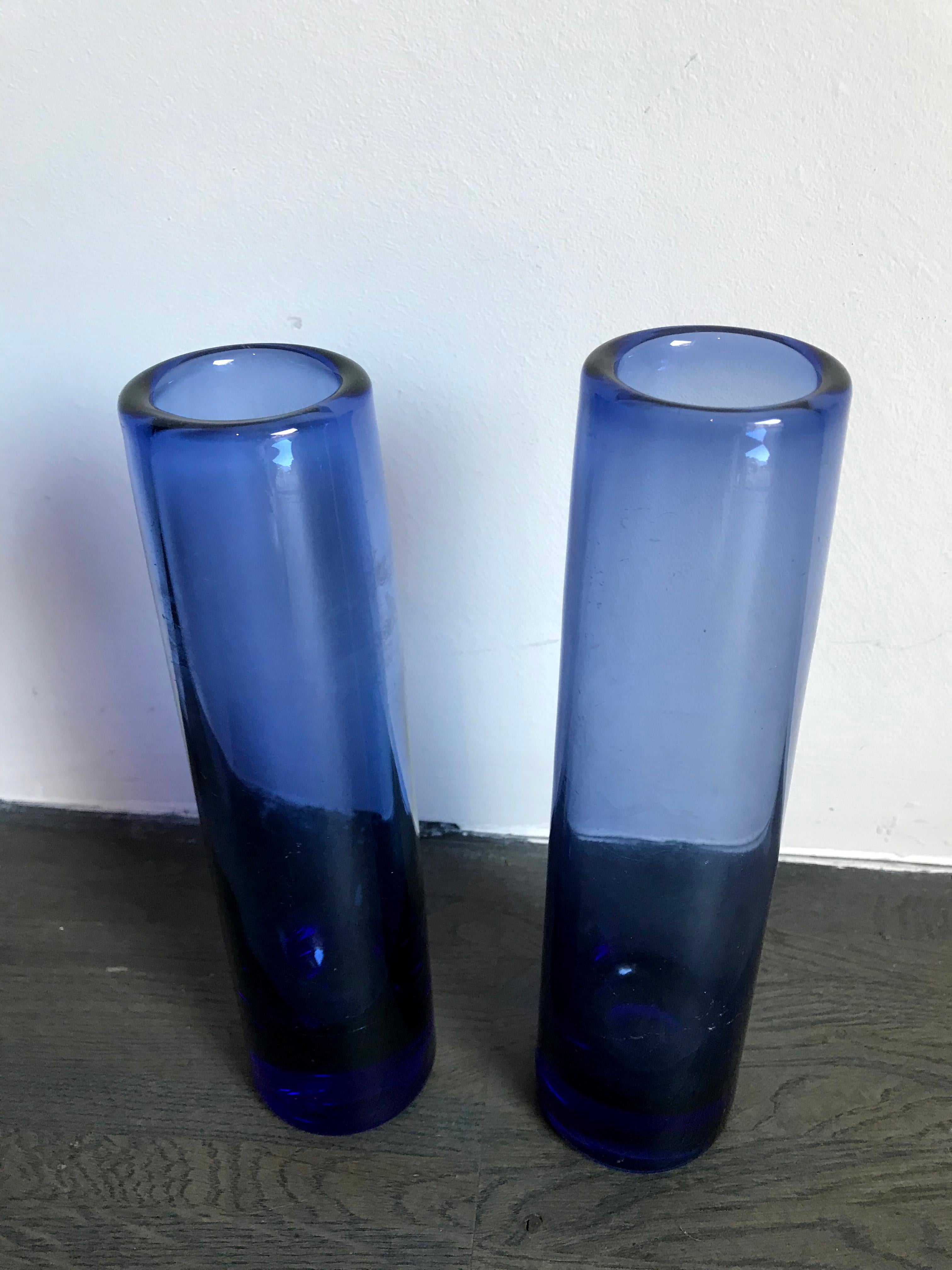 Danish Per Lutken Scandinavian Mid-Century Modern Blue Glass Vases, Holmegar, 1960s For Sale