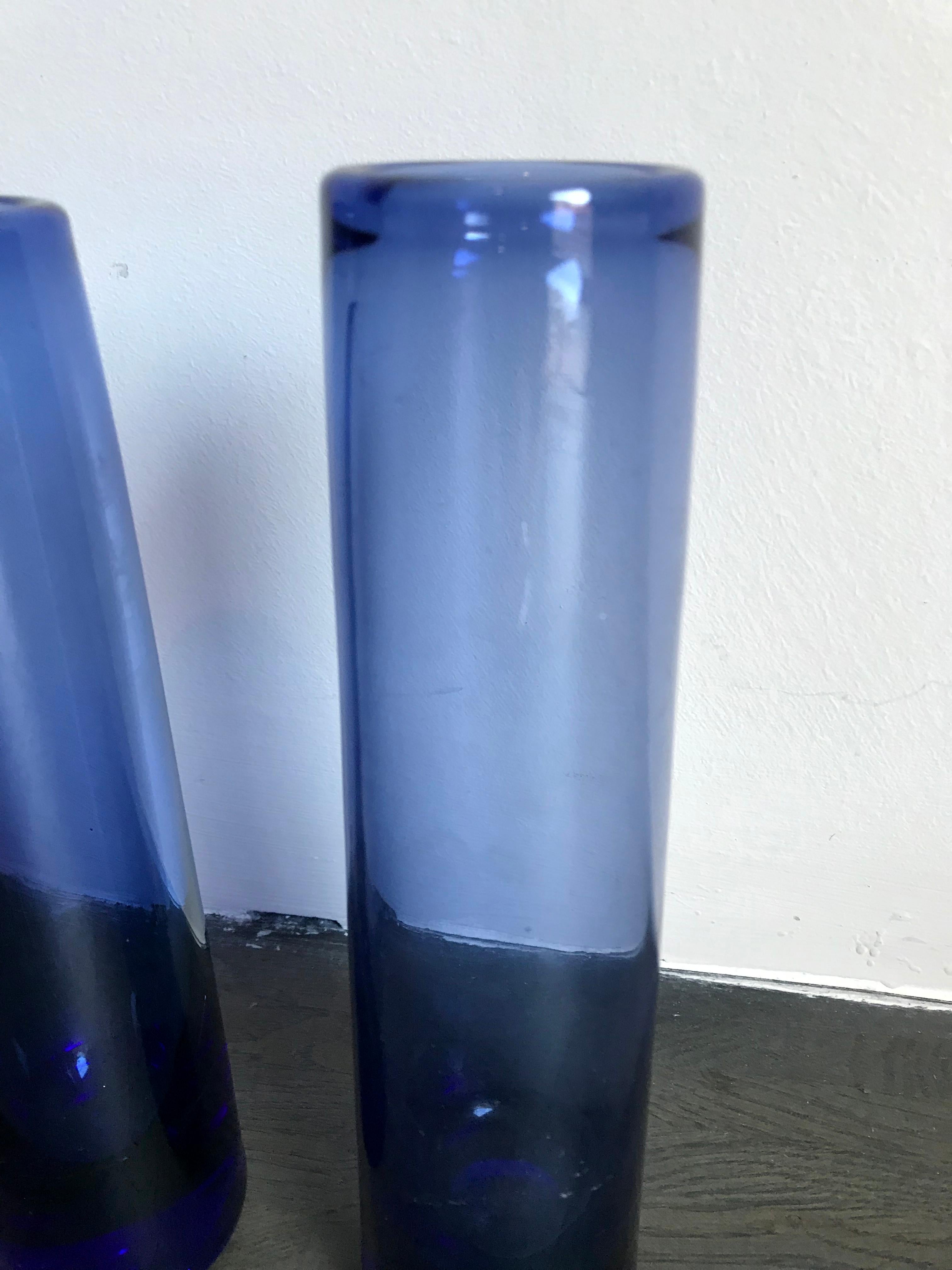 20th Century Per Lutken Scandinavian Mid-Century Modern Blue Glass Vases, Holmegar, 1960s For Sale