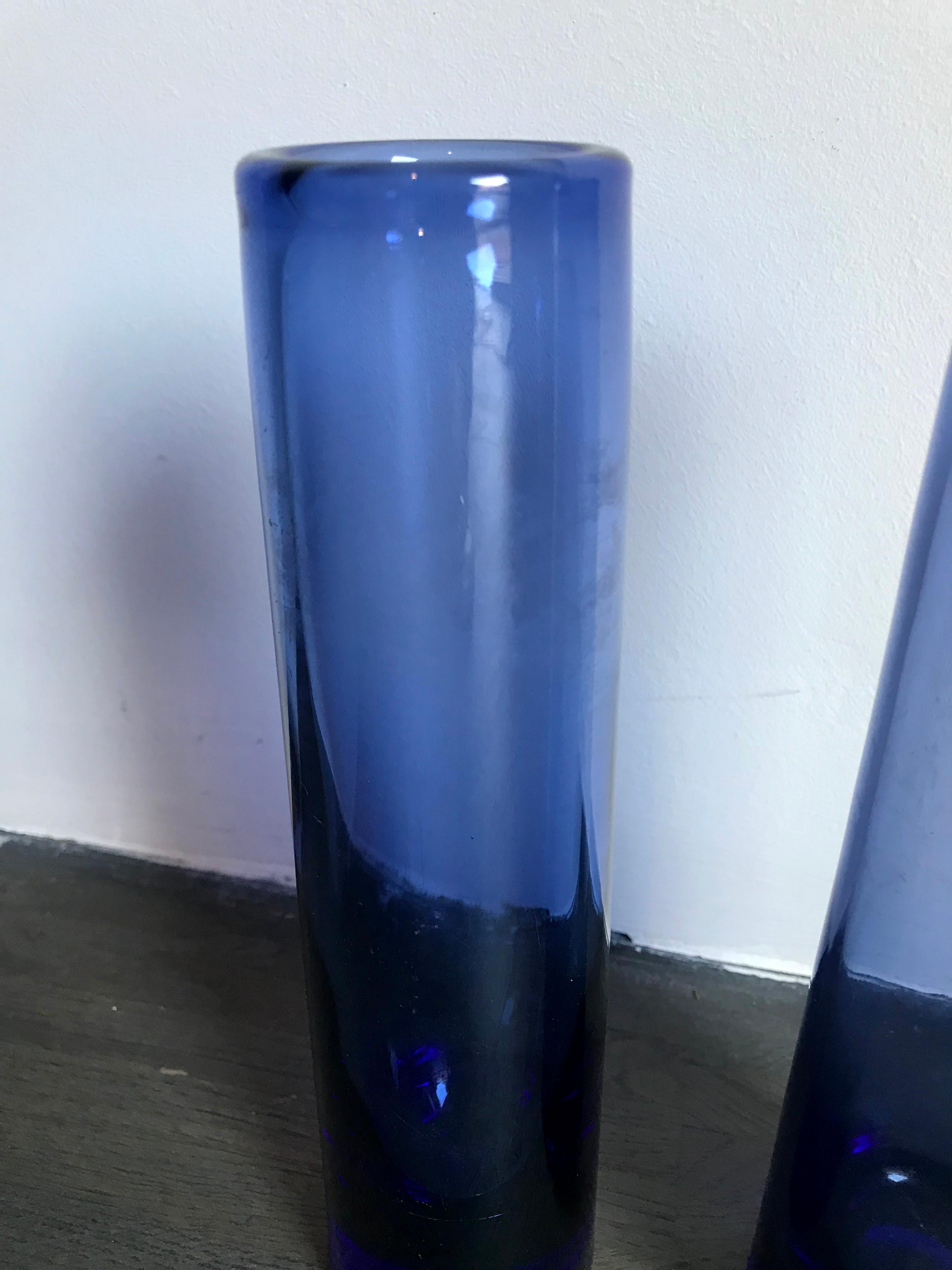 Per Lutken Scandinavian Mid-Century Modern Blue Glass Vases, Holmegar, 1960s For Sale 1