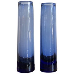 Jarrones de cristal azul escandinavos modernos de mediados de siglo de Per Lutken, Holmegar, años 60