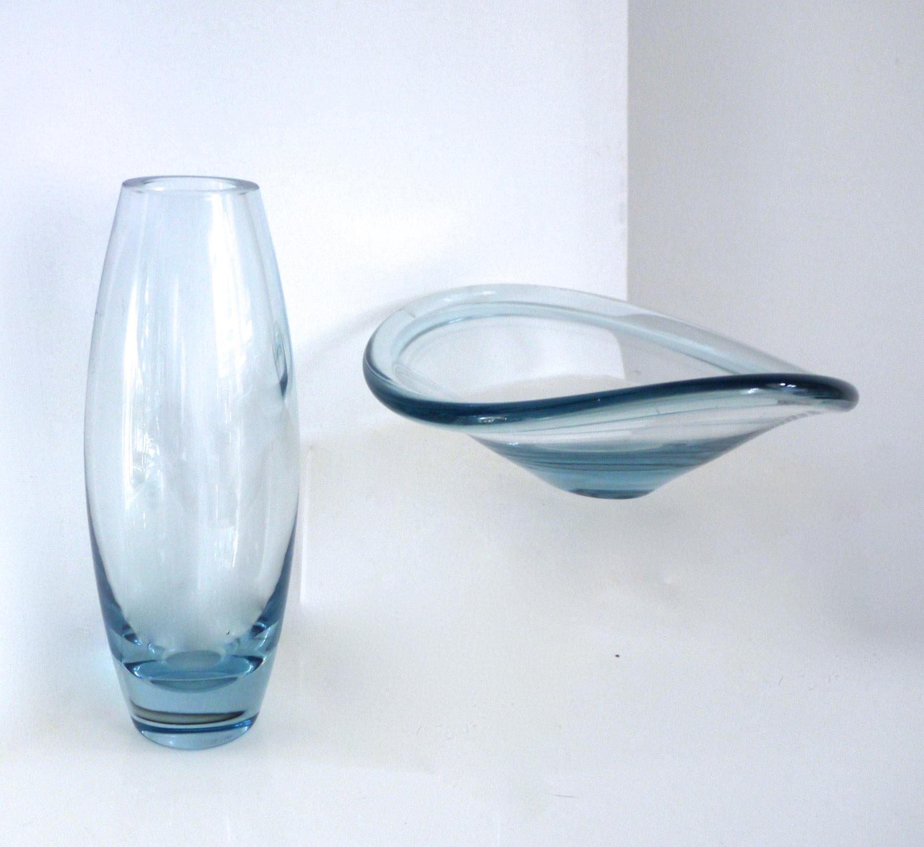 Blown Glass Per Lütken 'Selandia' Dish’ 'Torpedo' Vase and Unusual Empoli Genie Bottle 1960s For Sale