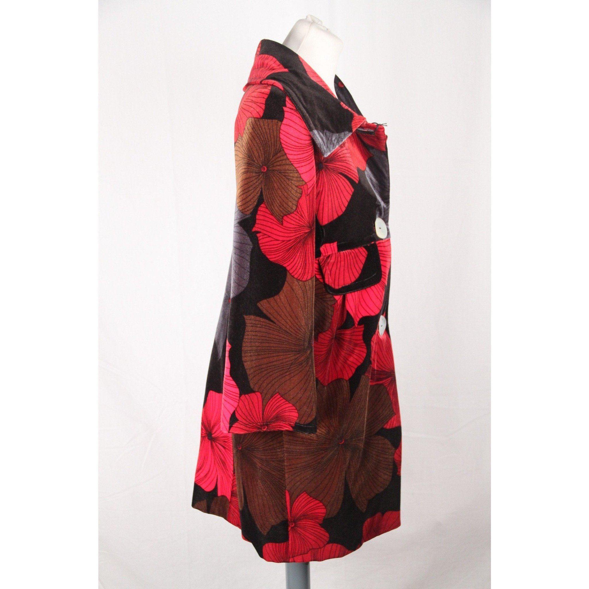 Women's PER NON DORMIRE Red & Black Floral Pattern VELVET COAT Size 40