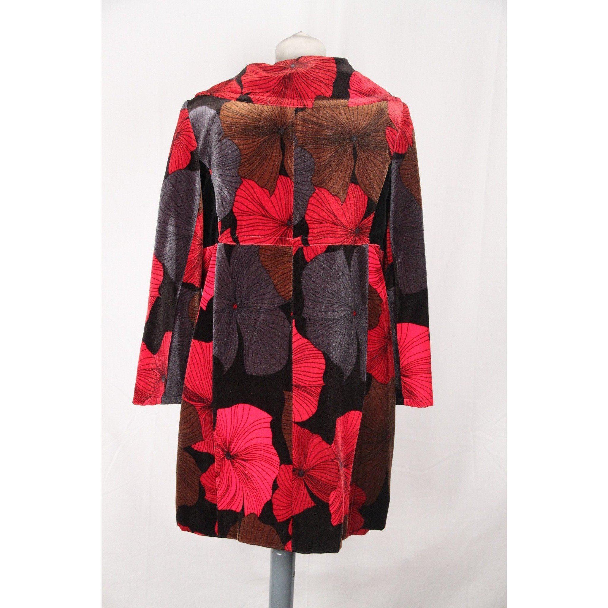 PER NON DORMIRE Red & Black Floral Pattern VELVET COAT Size 40 1