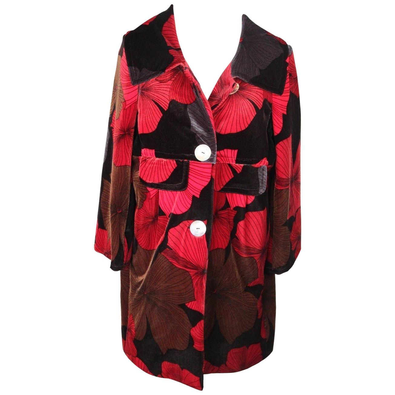 PER NON DORMIRE Red & Black Floral Pattern VELVET COAT Size 40