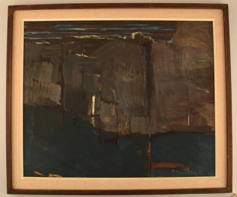 Per Thorlin (b. 1923), Norway. Oil on canvas. Abstract landscape, 1960s.
The canvas measures: 60 x 49 cm.
The frame measures: 5.5 cm.
In excellent condition.
Signed.
