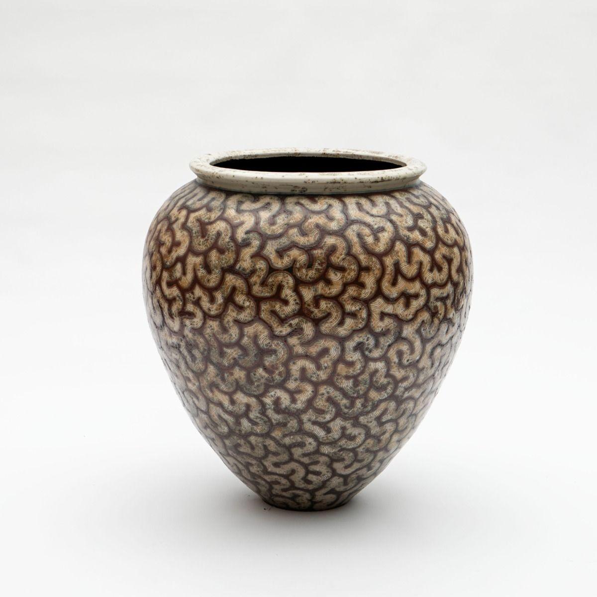 Modern Per Weiss Colossal / Large Glazed Stoneware Floor Vase with Geometric Pattern