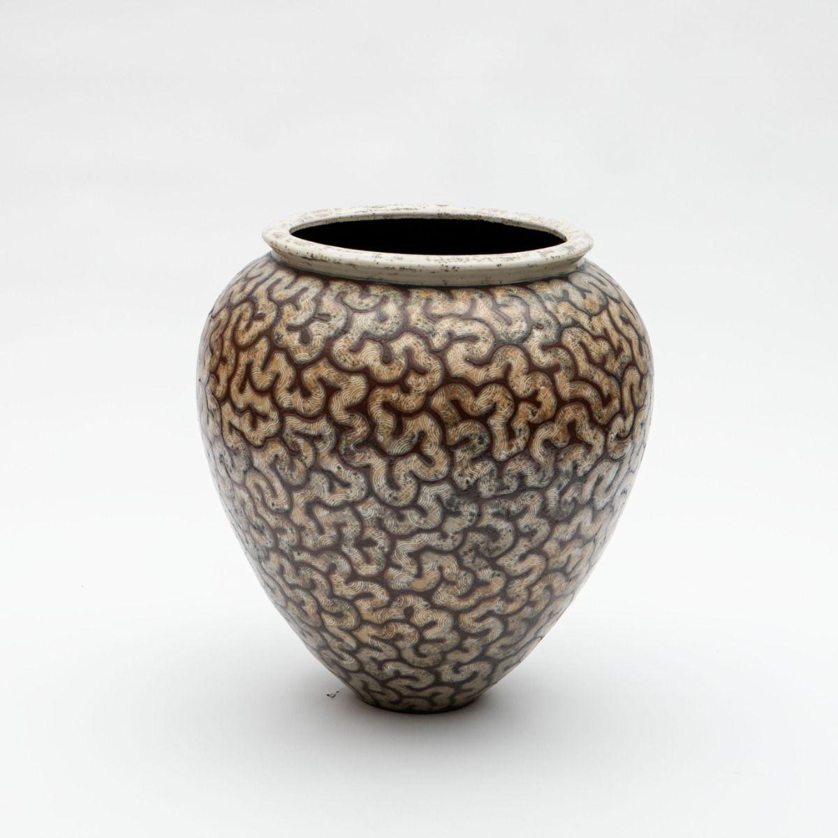 Danish Per Weiss Colossal / Large Glazed Stoneware Floor Vase with Geometric Pattern