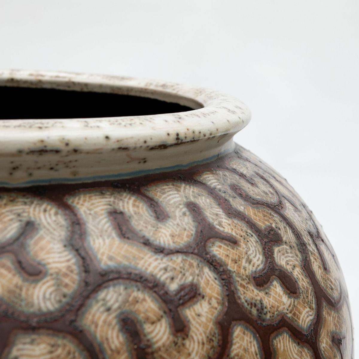 Per Weiss Colossal / Large Glazed Stoneware Floor Vase with Geometric Pattern In Excellent Condition In Kastrup, DK