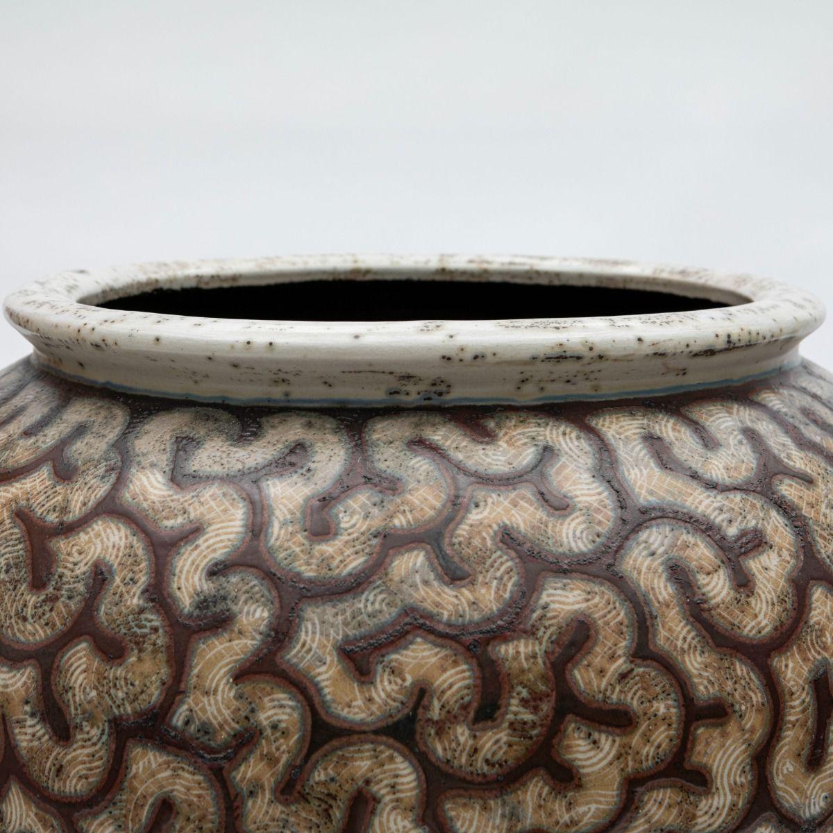 20th Century Per Weiss Colossal / Large Glazed Stoneware Floor Vase with Geometric Pattern