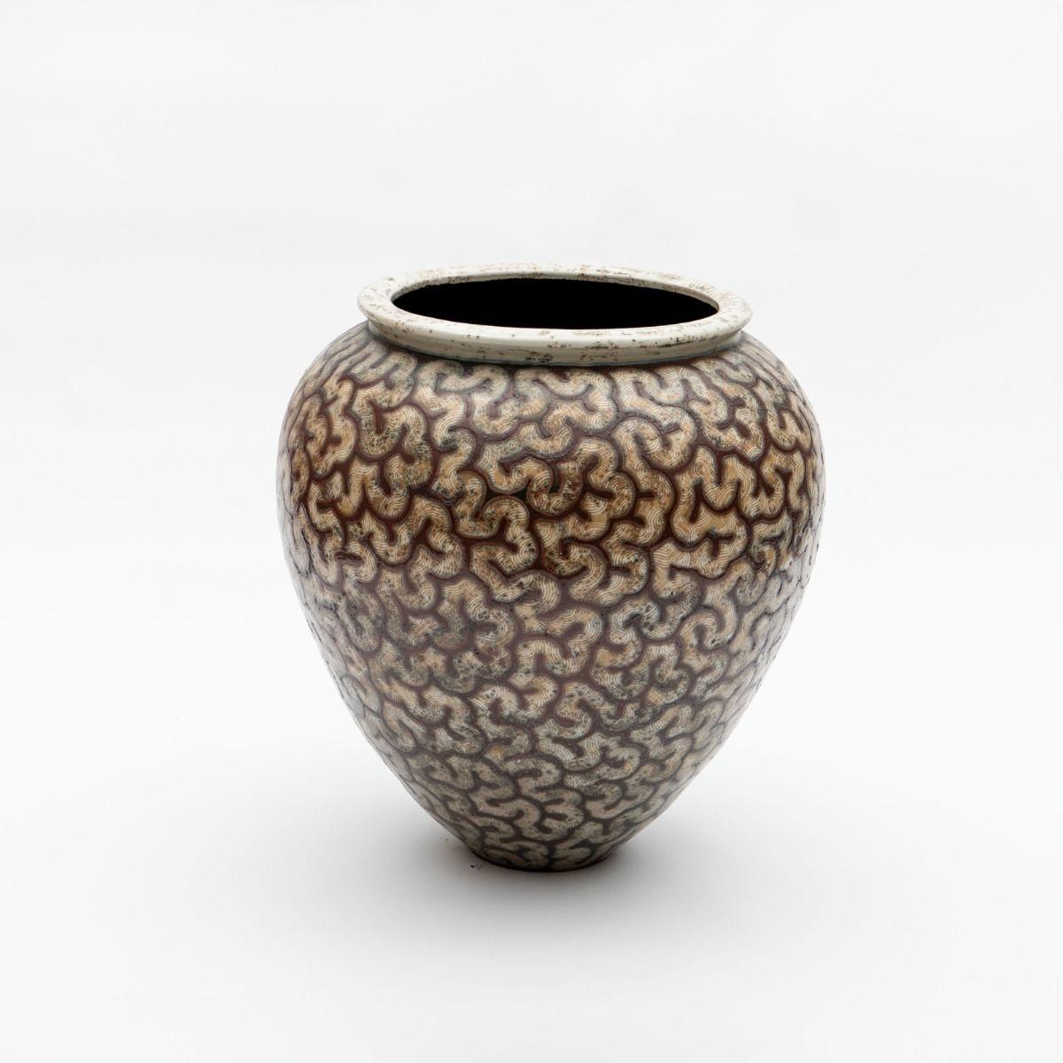 Per Weiss Colossal / Large Glazed Stoneware Floor Vase with Geometric Pattern 3