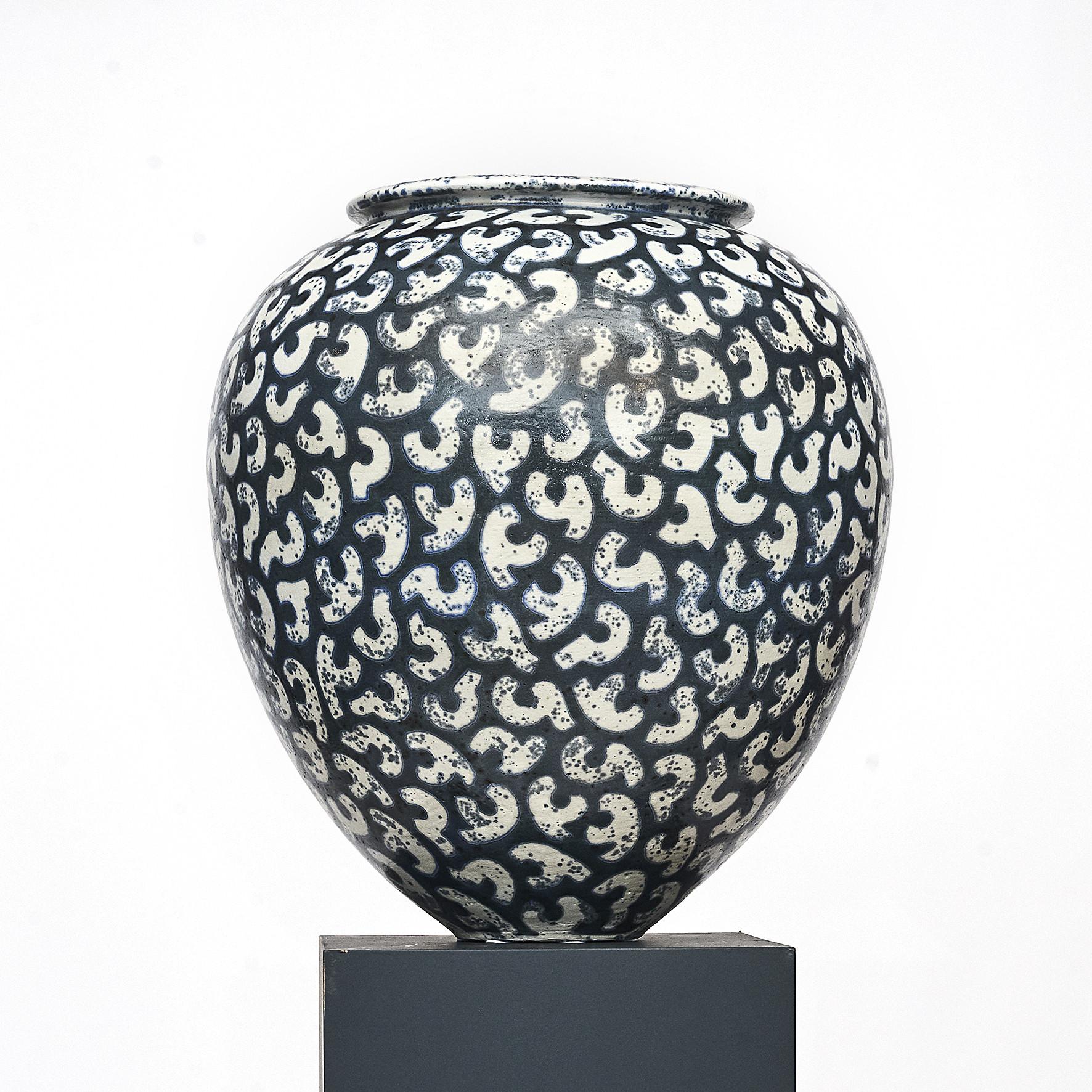 Scandinavian Modern Per Weiss, Colossal Stoneware Floor Vase with Relief Windings