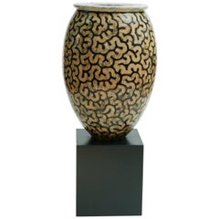 Per Weiss, Colossal Stoneware Floor Vase with Relief Windings