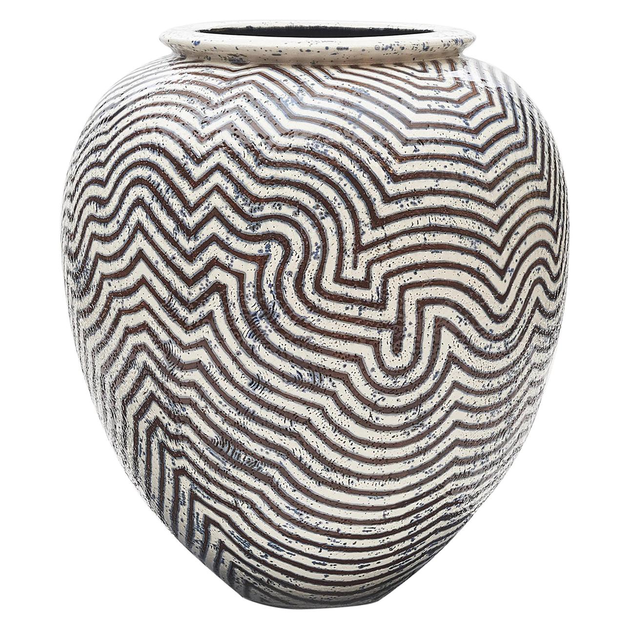 Per Weiss, Colossal Stoneware Floor Vase with Relief Windings For Sale