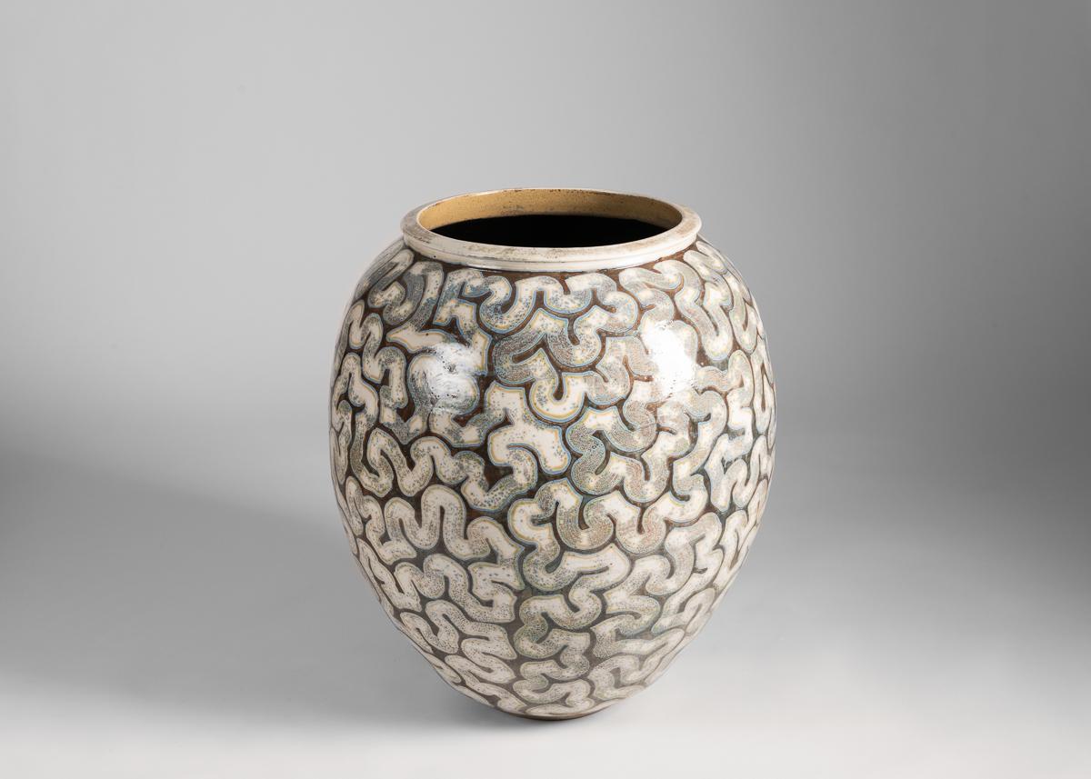A very large urn in glazed stoneware by Danish artist Per Weiss.