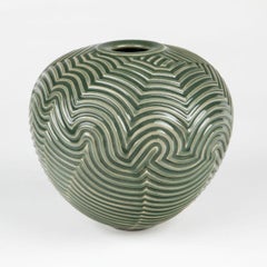 Per Weiss Sculptural Stoneware Vase with Olive-Green Celadon Glaze