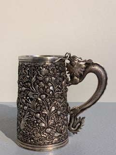 Peranakan Chinese Export Silver Tankard with Dragon Handle, 19th Century