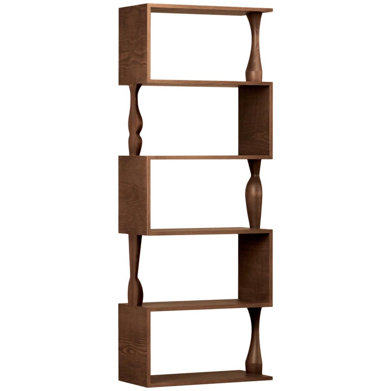 Perbacco, Contemporary Bookcase Made of Ash Wood with Hand Turned Columns For Sale