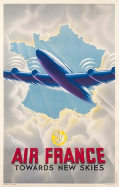 « Air France - Towards New Skies » - Affiche originale d'une compagnie aérienne française des années 1940